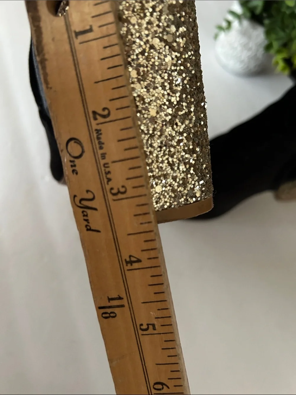 Betsey Johnson Black Velvet Ankle Boots with Gold Glitter Block Heel